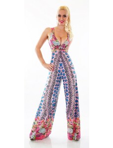 SD Fashion Ολόσωμη εμπριμέ φόρμα με βαθύ ντεκολτέ - Ροζ/Μπλε 31041