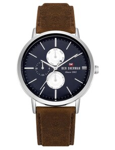 BEN SHERMAN The Dylan Multifunction - WBS104UT, Silver case with Brown Leather Strap