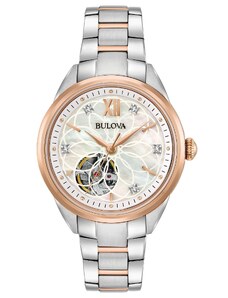 Ρολόι Bulova Diamond με ασημί/ροζ χρυσό μπρασελέ και διαμάντια 98P170