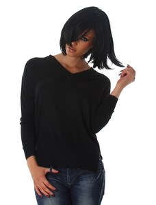 LX Fashion 61187 LX Λεπτό πουλόβερ με V - Μαύρο