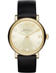 MARC BY MARC JACOBS Baker Crystals - MBM1399, Gold case with Black Leather Strap