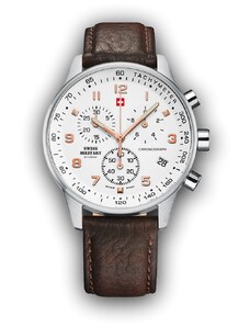 SWISS MILITARY by CHRONO Mens Chronograph - SM34012.11 Silver case with Brown Leather Strap