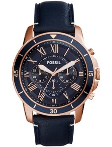 FOSSIL Grant Sport Chronograph - FS5237, Rose Gold case with Blue Leather Strap