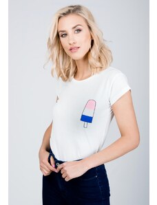 Kesi Γυναικείο μπλουζάκι με γρανίτα σε ραβδί - λευκό,