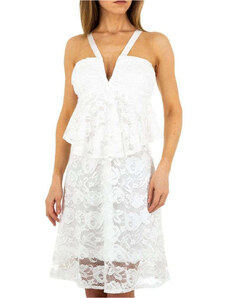 LIKEASTAR Λευκό φόρεμα με δαντέλα και βολάν