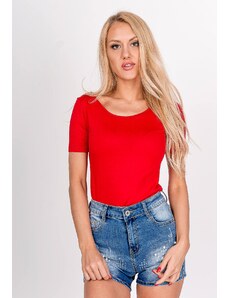 Kesi Μονόχρωμο γυναικείο μπλουζάκι με λαιμόκοψη στην πλάτη - κόκκινο,