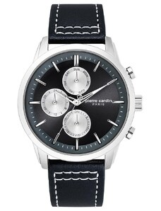 PIERRE CARDIN Champerret Mens - PC902741F03, Silver case with Black Leather Strap