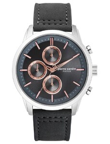 PIERRE CARDIN Champerret Mens - PC902741F05, Silver case with Black Leather Strap