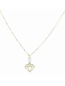 Mertzios.gr Κολιέ χρυσό 14 καράτια σχήμα διαμάντι με ζιργκόν