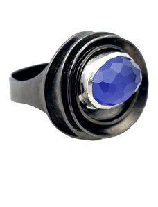 Efstathia Kosmima Efstathia Ασημένιο δαχτυλίδι με ταγιέ από μπλε αχάτη και χαλαζία
