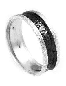 Stelios Ασημένιο δαχτυλίδι βέρα με μαύρο πλατίνωμα