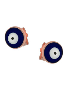 Jt Ασημένια σκουλαρίκια μάτι στρογγυλό με μπλε σμάλτο