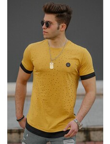 Madmext Yellow Men's Torn Detailed T-Shirt 4489