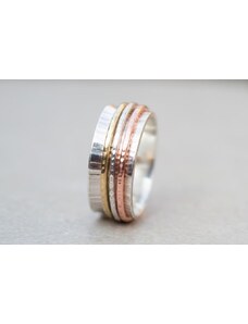 SILVERstro Ασημένιο δαχτυλίδι spinner με 3 βεράκια από χαλκό, ορείχαλκο και ασήμι