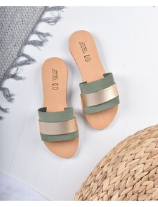 LOVEFASHIONPOINT Sandals Flat Γυναικεία Πράσινα Δερμάτινα