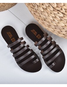 LOVEFASHIONPOINT Sandals Flat Γυναικεία Καφέ Δερματίνη