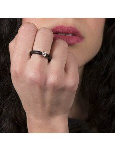 Jt Ασημένιο μονόπετρο δαχτυλίδι με ζιργκόν και μαύρο καουτσούκ