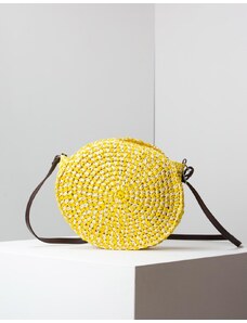 INSHOES Ψάθινη τσάντα ώμου σε στρογγυλό σχήμα Κίτρινο