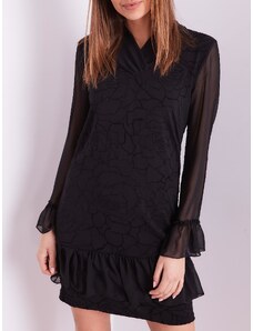 Fashionhunters Μαύρο φόρεμα με λεπτό floral μοτίβο