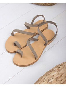 LOVEFASHIONPOINT Sandals Flat Γυναικεία Χακί Δερμάτινα