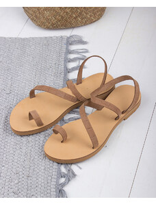 LOVEFASHIONPOINT Sandals Flat Γυναικεία Κάμελ Δερμάτινα