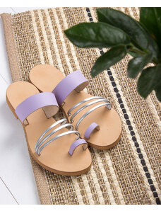 LOVEFASHIONPOINT Sandals Flat Γυναικεία Λιλά Δερμάτινα