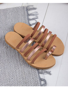 LOVEFASHIONPOINT Sandals Flat Γυναικεία Κεραμιδί-Χάλκινα Δερμάτινα