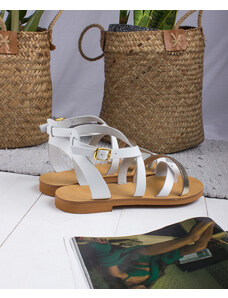 LOVEFASHIONPOINT Sandals Flat Γυναικεία Λευκά Δερμάτινα