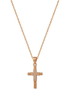 Κολιέ Slevori ροζ χρυσό ασήμι 925 σταυρός με ζιργκόν ASK925-0603.R