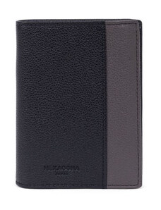 HEXAGONA Ανδρικό δερμάτινο πορτοφόλι τρίφυλλο όρθιο μικρό σε διχρωμία μαύρο / πούρο με RFID προστασία HDK91W - 25013-51