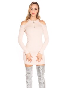 Modati Πλεκτό φόρεμα Cold Shoulder with studs-Pink