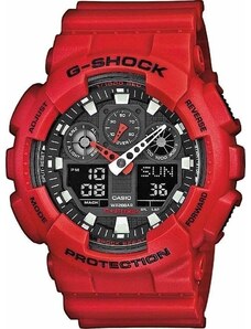 CASIO G-Shock Chronograph - GA-100B-4AER Red case, with Red Rubber Strap