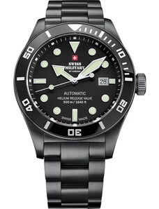 SWISS MILITARY by CHRONO Diver Automatic Mens - SMA34075.04 Black case with Stainless Steel Bracelet