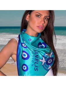 Ancient Greek Scarves "The Eye" deep blue silk scarf
