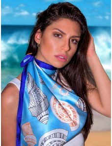 Ancient Greek Scarves "Seashell" silk scarf in light-blue