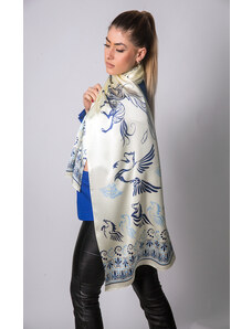 Ancient Greek Scarves White silk shawl with Pegasus