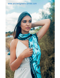 Ancient Greek Scarves Pure silk scarf in pastel blue