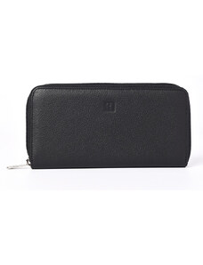 HEXAGONA Γυναικείο πορτοφόλι με φερμουάρ σε μαύρο σπυρωτό δέρμα ONF81TR - 227228-01