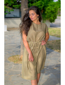 Ancient Greek Scarves Silk striped dress- olive green- Demetra