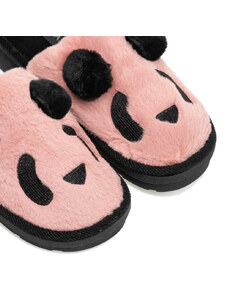 TSOUKALAS Παντόφλες μαύρο και ροζ σουέτ με γούνα σχέδιο Panda
