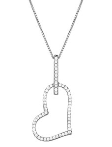 Theros Jewels Κολιέ από ασήμι 925° με Λοξή καρδιά με λευκά ζιρκόνια