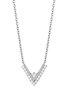 Theros Jewels Κολιέ από ασήμι 925° σε σχήμα V με λευκά ζιρκόνια