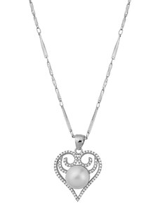 Theros Jewels Κολιέ Πέρλα από ασήμι 925° με βάση καρδιά