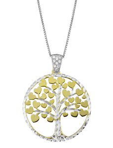 Theros Jewels Κολιέ από ασήμι 925° Δέντρο με χρυσές καρδιές