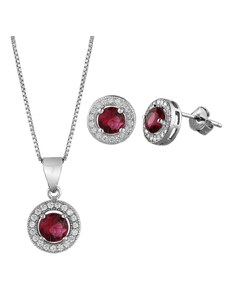 Theros Jewels Σετ Στρογγυλή Ροζέτα από ασήμι 925° με συνθετικό Ρουμπίνι