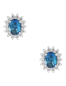 Theros Jewels Σκουλαρίκια από ασήμι 925° Οβάλ Ροζέτα με Aquamarine