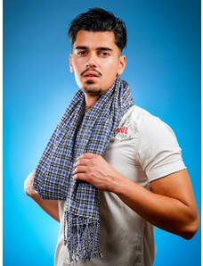 Ancient Greek Scarves Checkered blue silk scarf