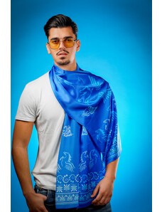 Ancient Greek Scarves Electric blue pegasus silk scarf