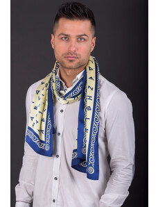 Ancient Greek Scarves Cream-blue "HELLENIC ALPHABETA" silk scarf