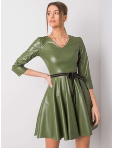 Fashionhunters Πράσινο φόρεμα από οικολογικό δέρμα